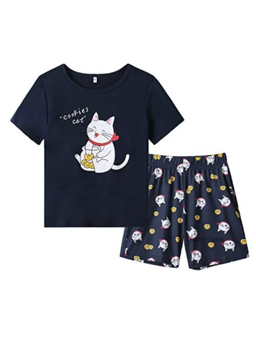 Big Girls Cotton Blend Pajama Set Short Sleeve 2 Piece